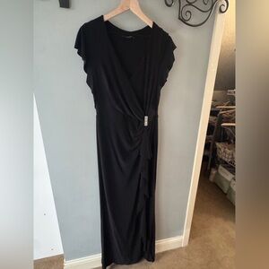 Ralph Lauren Black Maxi Dress with Side Jewel Detail